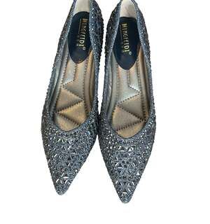 MINGFEIDI Women's Pointed Toe Rhinestone Embellished Kitten Heel Pumps